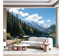 Mural de pared de tamaño personalizado, lago alpino, bosque, montaña, paisaje, reflexión, fotografía escénica, naturaleza, autoadhesivo, tela de pared extraíble para decoración del hogar y la oficina
