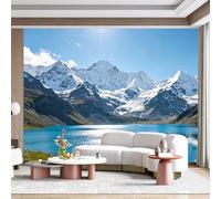 Mural de pared de tamaño personalizado, montaña nevada, lago alpino, paisaje escénico, vista de la naturaleza, tela de pared autoadhesiva, extraíble para decoración del hogar y la oficina