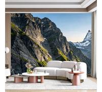 Mural de pared de tamaño personalizado, paisaje majestuoso de montaña, picos alpinos, vista del amanecer, panorama realista de la naturaleza, tela de pared autoadhesiva, extraíble, para decoración del