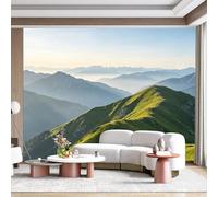 Mural de pared de tamaño personalizado, prado de montaña verde, amanecer, paisaje, naturaleza, vista escénica, tela autoadhesiva, extraíble, para decoración del hogar y la oficina