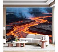 Mural de pared de tamaño personalizado, río de lava fluyente, paisaje volcánico, tierra ardiente, paisaje natural, autoadhesivo, tela de pared extraíble para decoración del hogar y la oficina