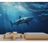 Mural de pared de tiburón, papel pintado 3D de paisaje de mar profundo, mural de tiburón para sala de estar, dormitorio, fondo de TV, decoración de hotel, bar, 400 x 280 cm