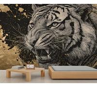 Mural de pared de tigre blanco, papel pintado 3D de animales, mural blanco y negro para sala de estar, dormitorio, sofá, decoración de fondo de TV, 400 x 280 cm
