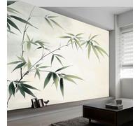 Mural de pared de tinta china con hojas de bambú impreso, papel pintado fotográfico, 300 x 210 cm (ancho x alto) no tejido, diseño de póster beige, mural para el hogar, salón, dormitorio, habitación