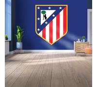 Mural de pared de vinilo con licencia del Atlético de Madrid, tamaño mediano (185 cm de alto x 100 cm de ancho), escudo a todo color sobre la marca azul