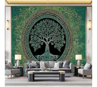 Mural de pared decorativo Verde oscuro negro, Diseño Sencillo árbol de la vida patrón, Papel pintado de alta definición, transpirable y resistente, ideal para salón, dormitorio u oficina 250 x 175 cm