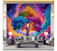 Mural de pared decorativo Vistoso, Diseño Fantasía Estrellas Árbol de la vida Nubes, Papel pintado de alta definición, transpirable y resistente, ideal para salón, dormitorio u oficina 350 x 256 cm