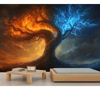 Mural de pared del árbol de la vida, papel pintado 3D de árbol de mito, mural de agua y fuego para casa de campo, sala de estar, dormitorio, sofá, decoración de fondo de TV, 280 x 200 cm