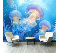 Mural de pared Dreamy Ocean 350 x 256 cm, medusas transparentes de animales, papel pintado fotográfico 3D no tejido, papel pintado sin pegamento, para dormitorio, sala de estar, TV, telón de fondo de