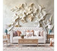 Mural De Pared En Relieve 3D Flor Blanca Papel Pared Autoadhesivo 250Cmx360Cm(Hxw), Papel Adhesivo Impermeable No Tejido, Removible, Para Dormitorio Y Sala De Estar, Flor Blanca, 250 Cm X 360 Cm (Al