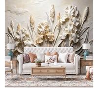 Mural De Pared En Relieve 3D Flor De Iris Papel Pared Autoadhesivo 300Cmx500Cm(Hxw), Papel Mural En Relieve, No Tejido, Arte Moderno, Impermeable, Removible, Autoadhesivo, Para Dormitorio Y Sala De