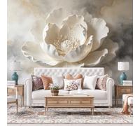 Mural De Pared En Relieve 3D Flor De Peonía Blanca Papel Pared Autoadhesivo 371Cmx280Cm(Hxw), Papel Tapiz Mural En Relieve, Arte Moderno No Tejido, Impermeable, Removible, Autoadhesivo, Para Dormit