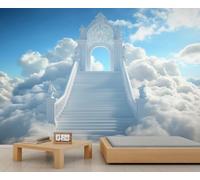 Mural de pared Escalera al Cielo 200 x 200 cm, cielo azul y nubes blancas, papel pintado de paisaje para sala de estar, dormitorio, decoración de pared del cielo (no se pega y pega)