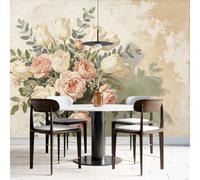 Mural De Pared Floral Vintage De Tulipanes Y Rosas Para Dormitorio Estilo Pintura Al Óleo 400 × 280 Cm Papel Tapiz Fotográfico De Ramo De Flores No Tejido Revestimiento De Pared Grande Para Decor