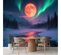 Mural de pared grande Bosque Río Aurora Calcomanía de pared autoadhesiva Reflejo De La Luna mural regalo para habitación infantil dormitorio decoración del hogar póster mural papel tapiz