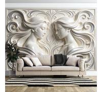 Mural De Pared Grande De 400 × 280 Cm No Autoadhesivo con Relieve 3D Estampado De Diosas Gemelas Papel Tapiz Fotográfico. Decoración De Verano para El Hogar Ideal para Sala De Estar Y Dormitorio.