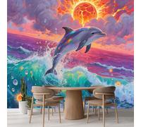 Mural de pared grande Delfín Calcomanía de pared autoadhesiva Vista Al Mar Desde El Sol mural regalo para habitación infantil dormitorio decoración del hogar póster mural papel tapiz