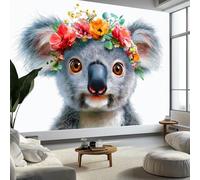 Mural de Pared Moderno 3D Estilo Acuarela Papel Tapiz Fotográfico Impreso, Animales Lindos Flores Decoración de Póster No Tejido para Sala de Estar y Dormitorio Infantil 500 x 280 cm
