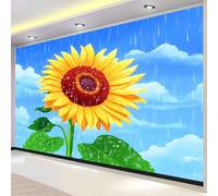 Mural de Pared Moderno 3D Estilo Acuarela Papel Tapiz Fotográfico Impreso, Girasoles Flores Decoración de Póster No Tejido para Sala de Estar y Dormitorio Infantil 350 x 256 cm