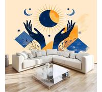 Mural de Pared Moderno 3D Estilo Bohemio Papel Tapiz Fotográfico Impreso, Palmera Luna Sol Cuerpo Celeste Decoración de Póster No Tejido para Sala de Estar y Dormitorio Infantil 500 x 280 cm