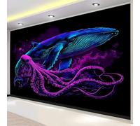 Mural de Pared Moderno 3D Estilo Fantasía Papel Tapiz Fotográfico Impreso, Neón Peces Decoración de Póster No Tejido para Sala de Estar y Dormitorio Infantil 500 x 280 cm