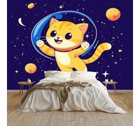Mural de Pared Moderno 3D Fantasía De Dibujos Animados Papel Tapiz Fotográfico Impreso, Espacio Gatos Animales Decoración de Póster No Tejido para Sala de Estar y Dormitorio Infantil 450 x 280 cm