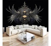Mural de Pared Moderno 3D Fantasía Oscura Papel Tapiz Fotográfico Impreso, Calavera Gótica Decoración de Póster No Tejido para Sala de Estar y Dormitorio Infantil 450 x 280 cm