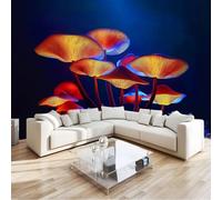 Mural de Pared Moderno 3D Fantasía Oscura Papel Tapiz Fotográfico Impreso, Setas Neón Decoración de Póster No Tejido para Sala de Estar y Dormitorio Infantil 350 x 256 cm