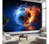 Mural de Pared Moderno 3D Fantasía Papel Tapiz Fotográfico Impreso, Deportes Fútbol De Agua Y Fuego Decoración de Póster No Tejido para Sala de Estar y Dormitorio Infantil 450 x 280 cm