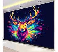 Mural de Pared Moderno 3D Graffiti Abstracto Papel Tapiz Fotográfico Impreso, Cabeza De Ciervo Decoración de Póster No Tejido para Sala de Estar y Dormitorio Infantil 500 x 280 cm