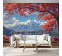 Mural de pared Monte Fuji Hojas De Otoño Paisaje Otoñal, Papel Pintado Fotográfico Seda, 350 x 256cm (ancho x alto) para Decoración del Hogar, Salón, Dormitorio, Habitación Infantil