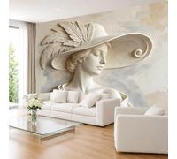 Mural De Pared Mural para Pared De 500 × 350 cm Fotomural De Dama con Sombrero Ancho De Plumas Papel Pintado con Efecto 3D En Relieve Papel Pintado No Tejido Decoración De Pared para Sala De Estar