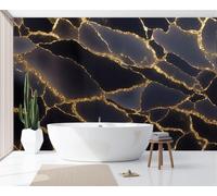 Mural De Pared Oro Negro Textura Abstracta De Grava, Papel Pintado Fotográfico Tejido No Tejido Geometría De Mármol De Lujo, 200X140Cm, Fotomurales Moderna Decorativo Para Sala De Estar, Dormitorio