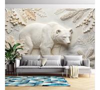 Mural De Pared Oso Blanco Papel Pintado Autoadhesivo Pared En Relieve 3D, Papel Pintado 265Cmx280Cm(Hxw) Con Relieve, No Tejido, Arte Moderno, Papel Adhesivo Impermeable Y Removible Para Dormitorio