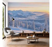 Mural de Pared Panorámico Bosque De Abetos Invernales, 350x250cm Papel Pintado de Fotografía Paisaje Natural Papel Tapiz Fotomural 3D Decoración para Salón Dormitorio Oficina y Tv Pared, Azul