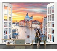 Mural De Pared Panorámico Canales De Venecia Barcos - 250x175cm Xxl Papel Pintado Seda Decoración De Pared Decorativos Murales Fotográfico Vista Desde La Ventana De La Ciudad Acuática Italiana