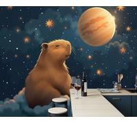 Mural De Pared Panorámico Capibaras Nubes Planetas - 200x140cm Xxl Papel Pintado Seda Decoración De Pared Decorativos Murales Fotográfico Un Cielo Estrellado De Cuento De Hadas Sanador, Marrón