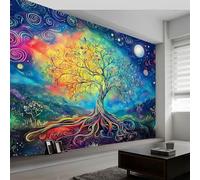 Mural de pared panorámico colorido personalizado del árbol de la vida, papel tapiz de cielo y luna, 450 x 315 cm (ancho x alto), moderno mural de pared panorámico para sala de estar, dormitorio