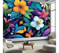 Mural de pared panorámico colorido personalizado, papel tapiz abstracto de hojas de plantas y flores, 300 x 210 cm (ancho x alto), moderno mural de pared a gran escala para sala de estar, dormitorio