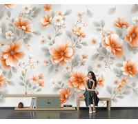 Mural de Pared Panorámico de Personalizado con Acuarela Elegante Con Estampado Floral Naranja, Papel Pintado de Fotografía de, 250Anx175Al cm, Moderno Mural de Pared para Sala de Estar