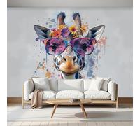 Mural de Pared Panorámico de Personalizado con Gafas Sol Jirafa, Papel Pintado de Fotografía de Animales Divertidos, 350Anx256Al cm, Moderno Mural de Pared para Sala de Estar