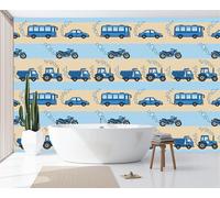 Mural De Pared Panorámico De Personalizado Con Rayas De Coche De Dibujos Animados, Papel Pintado De Fotografía De Vehículos Divertidos Azul, 250X175Cm, Moderno Mural De Pared Para Sala De Estar