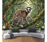 Mural De Pared Panorámico De Personalizado Con Selva Tropical De Lémures, Papel Pintado De Fotografía De Animales Naturales Verde Esmeralda, 350X256Cm, Moderno Mural De Pared Para Sala De Estar