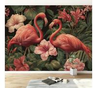 Mural de pared panorámico moderno con plantas tropicales vintage, animales y pájaros, papel pintado no tejido de alta resolución verde bosque, 300 x 210 cm, póster de arte visual 3D de gran tamaño