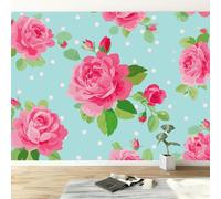 Mural de pared panorámico moderno de dibujos animados con flores de peonía, papel pintado no tejido de alta resolución, 350 cm de ancho x 256 cm de alto, póster de arte visual 3D de gran tamaño para