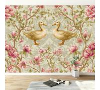 Mural de pared panorámico moderno de flores de campo vintage, animales, pato, papel pintado no tejido de alta resolución, 400 x 280 cm, póster de arte visual 3D de gran tamaño para habitación de niños