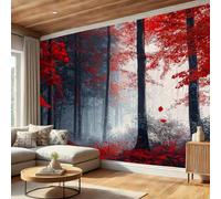 Mural De Pared Panorámico Niebla Entre Las Nubes Arces Rojos - 300x210cm Xxl Papel Pintado Seda Decoración De Pared Decorativos Murales Fotográfico Bosque Oscuro Y Misterioso, Rojo