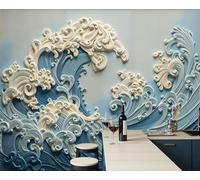 Mural De Pared Panorámico Ondas Arremolinadas En 3D - 250x175cm Xxl Papel Pintado Seda Decoración De Pared Decorativos Murales Fotográfico Estilo Japonés Ukiyo-E, Azul
