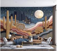 Mural de Pared Panorámico Paisaje Nocturno Desierto, 300x210cm Papel Pintado de Fotografía Estilo Occidental 3D Papel Tapiz Fotomural 3D Decoración para Salón Dormitorio y Tv Pared, Azul Grisáceo