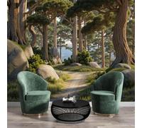 Mural De Pared Panorámico Pinos Antiguos Senderos Sinuosos Mar - 250x175cm Xxl Papel Pintado Seda Decoración De Pared Decorativos Murales Fotográfico Paisaje De Bosque Mediterráneo